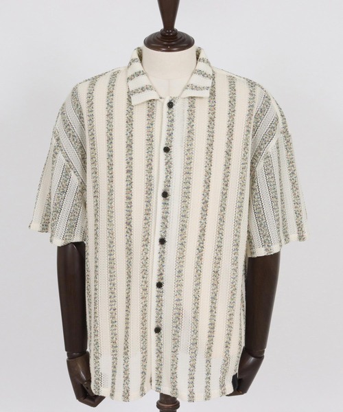 CAMBIO（カンビオ）の「mhs2515- Mix Small Stripe Openwork Knit Short Sleeve Shirts ショートスリーブシャツ(PF-261-016)（シャツ/ブラウス・メンズ・ナチュラル/モカ・M/L）」の18枚目の写真