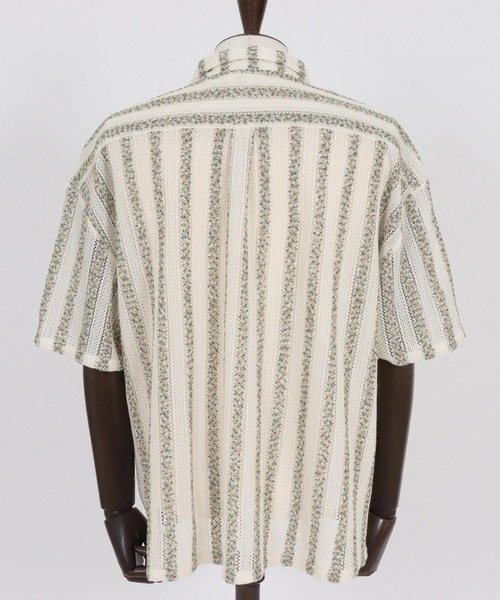 CAMBIO（カンビオ）の「mhs2515- Mix Small Stripe Openwork Knit Short Sleeve Shirts ショートスリーブシャツ(PF-261-016)（シャツ/ブラウス・メンズ・ナチュラル/モカ・M/L）」の19枚目の写真