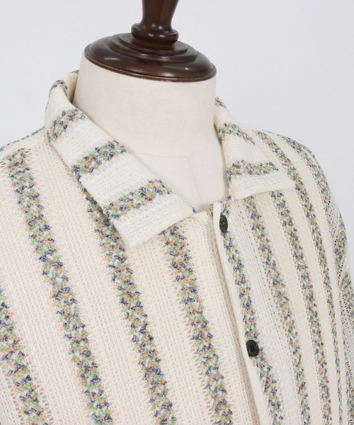 CAMBIO（カンビオ）の「mhs2515- Mix Small Stripe Openwork Knit Short Sleeve Shirts ショートスリーブシャツ(PF-261-016)（シャツ/ブラウス・メンズ・ナチュラル/モカ・M/L）」の20枚目の写真