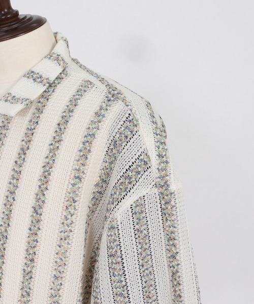 CAMBIO（カンビオ）の「mhs2515- Mix Small Stripe Openwork Knit Short Sleeve Shirts ショートスリーブシャツ(PF-261-016)（シャツ/ブラウス・メンズ・ナチュラル/モカ・M/L）」の21枚目の写真