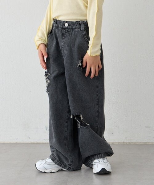 CIAOPANIC TYPY（チャオパニックティピー）の「【KIDS】《ジュニアサイズあり》レースパッチワークデニム(ウエスト調整可能)（デニムパンツ・キッズ・サックスブルー/ブラック・XX-LARGE/SMALL/LARGE/MEDIUM/X-LARGE）」の2枚目の写真