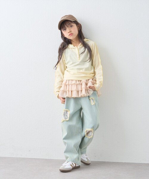CIAOPANIC TYPY（チャオパニックティピー）の「【KIDS】《ジュニアサイズあり》レースパッチワークデニム(ウエスト調整可能)（デニムパンツ・キッズ・サックスブルー/ブラック・XX-LARGE/SMALL/LARGE/MEDIUM/X-LARGE）」の7枚目の写真