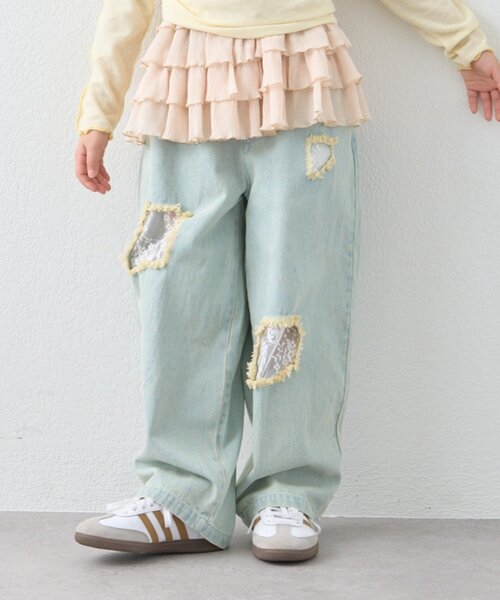 CIAOPANIC TYPY（チャオパニックティピー）の「【KIDS】《ジュニアサイズあり》レースパッチワークデニム(ウエスト調整可能)（デニムパンツ・キッズ・サックスブルー/ブラック・XX-LARGE/SMALL/LARGE/MEDIUM/X-LARGE）」の11枚目の写真