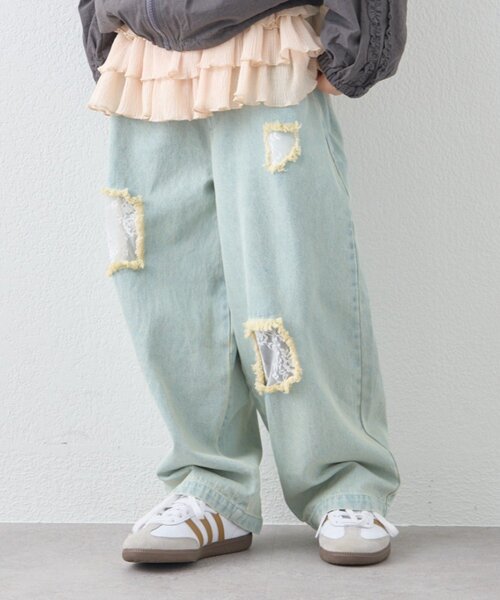 CIAOPANIC TYPY（チャオパニックティピー）の「【KIDS】《ジュニアサイズあり》レースパッチワークデニム(ウエスト調整可能)（デニムパンツ・キッズ・サックスブルー/ブラック・XX-LARGE/SMALL/LARGE/MEDIUM/X-LARGE）」の13枚目の写真