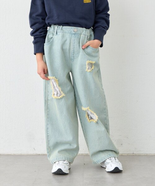 CIAOPANIC TYPY（チャオパニックティピー）の「【KIDS】《ジュニアサイズあり》レースパッチワークデニム(ウエスト調整可能)（デニムパンツ・キッズ・サックスブルー/ブラック・XX-LARGE/SMALL/LARGE/MEDIUM/X-LARGE）」の14枚目の写真