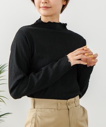 【C-FORT POINT/フォートポイント】【繊細なシャーリング加工が大人の華やかさを演出】カットシャーリング ボトルネックロンT カットソー 柔らかい シンプル 程よいゆったりシルエット デイリーユース