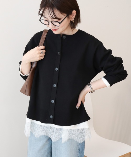 AMERICAN HOLIC(アメリカンホリック)の「クルーネックニットカーディガン(カーディガン/ボレロ・レディース・アイボリー/ブラック/グレイッシュベージュ/ライトブルー・L/M)」の3枚目の写真