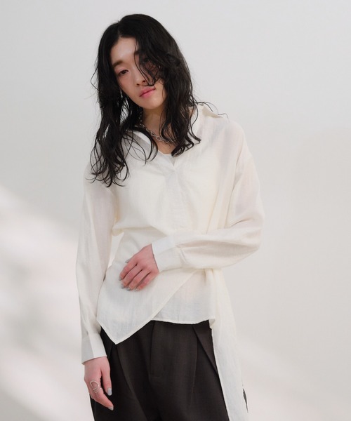 Shelly island(シェリーアイランド)の「ウエストマークスキッパーブラウス(シャツ/ブラウス・レディース・ホワイト/ベージュ/ネイビー・FREE)」の7枚目の写真