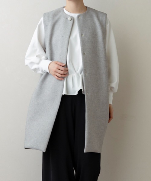 Sono(ソーノ)の「【新作2/20発売】【SONO/ソーノ】【SONO NAVY/ソーノネイビー】マシュマロホイップ・ロングジレ(ノーカラージャケット・レディース・グレー系その他/ネイビー・F)」の3枚目の写真