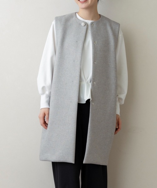 Sono(ソーノ)の「【新作2/20発売】【SONO/ソーノ】【SONO NAVY/ソーノネイビー】マシュマロホイップ・ロングジレ(ノーカラージャケット・レディース・グレー系その他/ネイビー・F)」の4枚目の写真