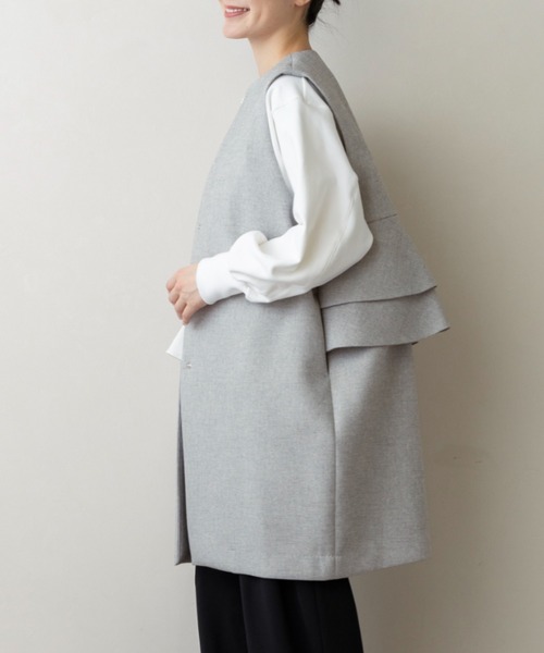 Sono(ソーノ)の「【新作2/20発売】【SONO/ソーノ】【SONO NAVY/ソーノネイビー】マシュマロホイップ・ロングジレ(ノーカラージャケット・レディース・グレー系その他/ネイビー・F)」の5枚目の写真