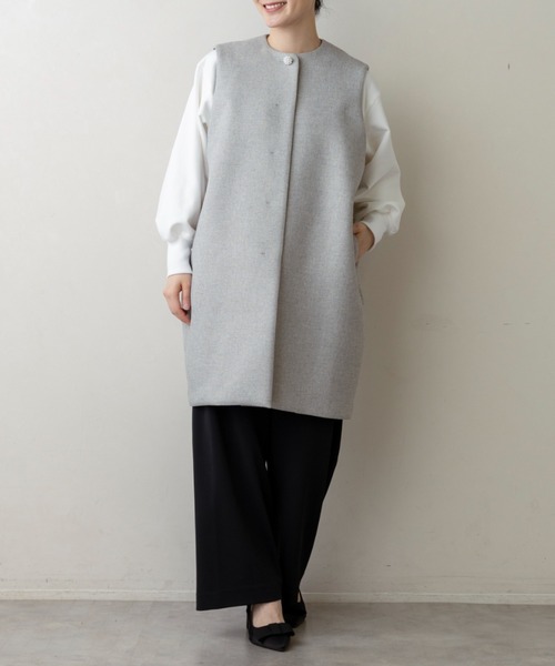 Sono(ソーノ)の「【新作2/20発売】【SONO/ソーノ】【SONO NAVY/ソーノネイビー】マシュマロホイップ・ロングジレ(ノーカラージャケット・レディース・グレー系その他/ネイビー・F)」の7枚目の写真