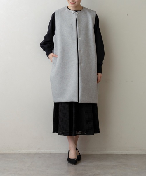 Sono(ソーノ)の「【新作2/20発売】【SONO/ソーノ】【SONO NAVY/ソーノネイビー】マシュマロホイップ・ロングジレ(ノーカラージャケット・レディース・グレー系その他/ネイビー・F)」の8枚目の写真