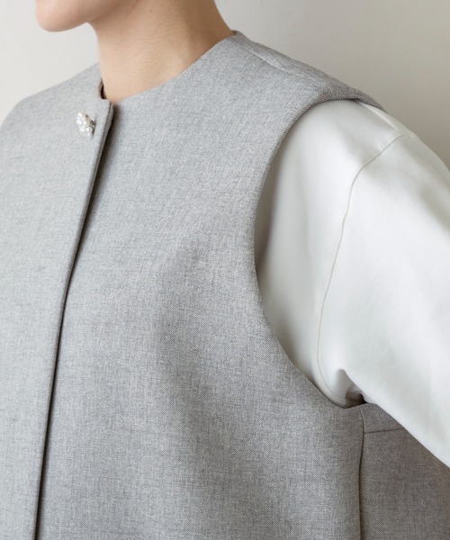 Sono(ソーノ)の「【新作2/20発売】【SONO/ソーノ】【SONO NAVY/ソーノネイビー】マシュマロホイップ・ロングジレ(ノーカラージャケット・レディース・グレー系その他/ネイビー・F)」の18枚目の写真
