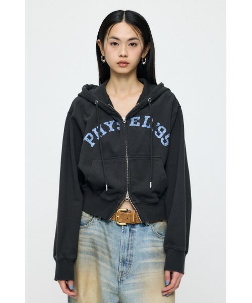 MOUSSY（マウジー）の「【26年SS新作】PHYS. ED. ZIP UP フーディ（スウェット・レディース・ライトブラック/ネイビー/杢グレー・FREE）」の4枚目の写真