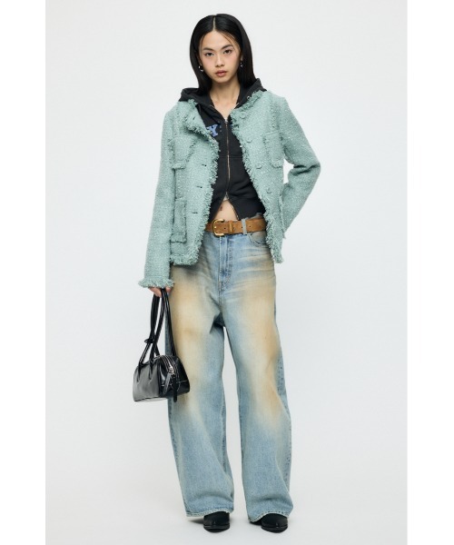 MOUSSY（マウジー）の「【26年SS新作】PHYS. ED. ZIP UP フーディ（スウェット・レディース・ライトブラック/ネイビー/杢グレー・FREE）」の6枚目の写真