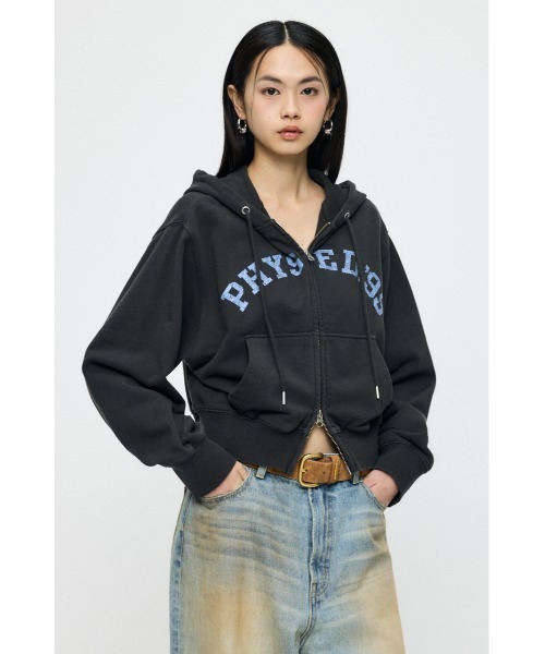 MOUSSY（マウジー）の「【26年SS新作】PHYS. ED. ZIP UP フーディ（スウェット・レディース・ライトブラック/ネイビー/杢グレー・FREE）」の7枚目の写真