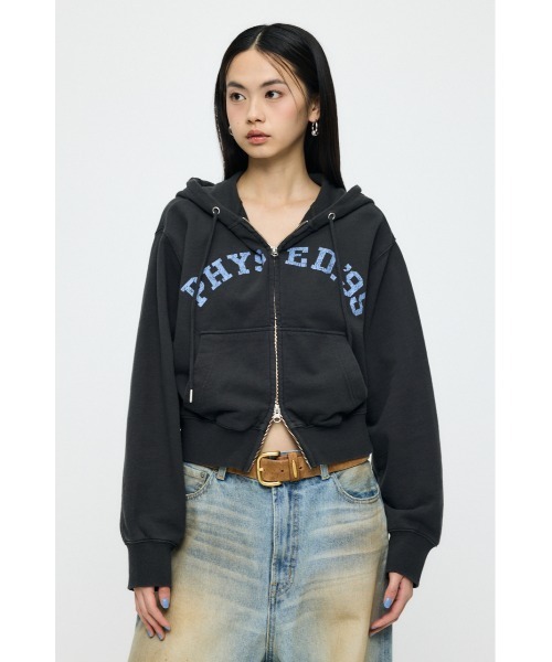 MOUSSY（マウジー）の「【26年SS新作】PHYS. ED. ZIP UP フーディ（スウェット・レディース・ライトブラック/ネイビー/杢グレー・FREE）」の8枚目の写真