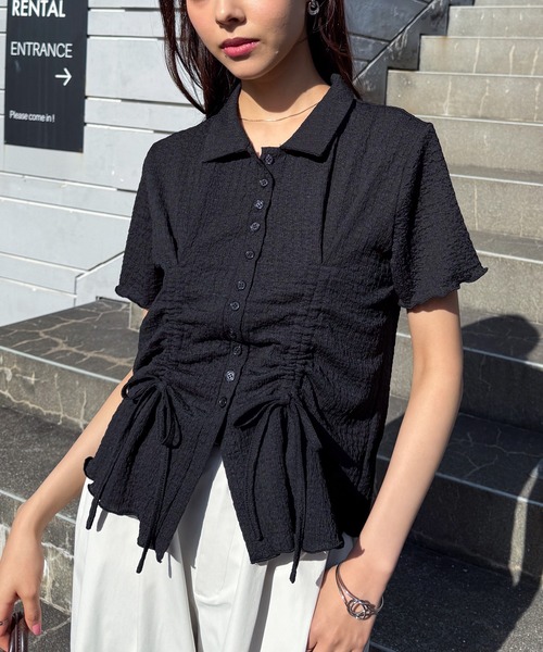 solleim(ソルレム)の「襟付きドロストデザイントップス(Tシャツ/カットソー・レディース・ブルー/アイボリー/ブラック・M/L)」の12枚目の写真