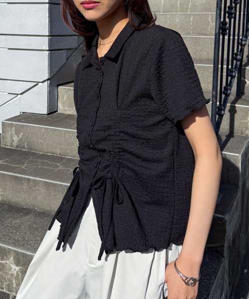 solleim(ソルレム)の「襟付きドロストデザイントップス(Tシャツ/カットソー・レディース・ブルー/アイボリー/ブラック・M/L)」の13枚目の写真