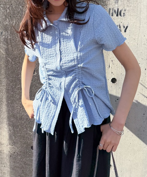 solleim(ソルレム)の「襟付きドロストデザイントップス(Tシャツ/カットソー・レディース・ブルー/アイボリー/ブラック・M/L)」の18枚目の写真