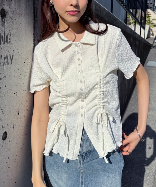 solleim(ソルレム)の「襟付きドロストデザイントップス(Tシャツ/カットソー・レディース・ブルー/アイボリー/ブラック・M/L)」の4枚目の写真