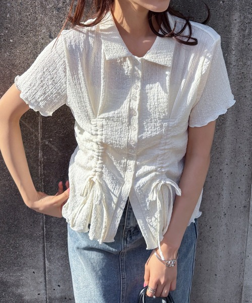 solleim(ソルレム)の「襟付きドロストデザイントップス(Tシャツ/カットソー・レディース・ブルー/アイボリー/ブラック・M/L)」の5枚目の写真