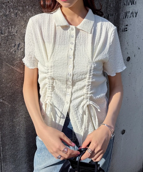 solleim(ソルレム)の「襟付きドロストデザイントップス(Tシャツ/カットソー・レディース・ブルー/アイボリー/ブラック・M/L)」の7枚目の写真