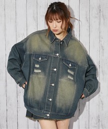 《オーバーダイ×ダメージ加工》BIGデニムジャケット/オールシーズン/全2色