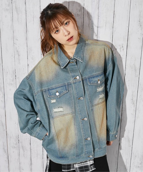 GORGE(ゴージ)の「《オーバーダイ×ダメージ加工》BIGデニムジャケット/オールシーズン/全2色(デニムジャケット・レディース・ベージュ/ブルー系・F)」の1枚目の写真