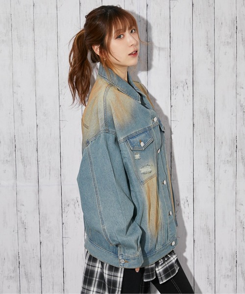 GORGE(ゴージ)の「《オーバーダイ×ダメージ加工》BIGデニムジャケット/オールシーズン/全2色(デニムジャケット・レディース・ベージュ/ブルー系・F)」の5枚目の写真