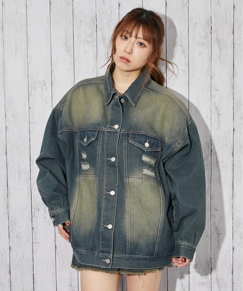 GORGE(ゴージ)の「《オーバーダイ×ダメージ加工》BIGデニムジャケット/オールシーズン/全2色(デニムジャケット・レディース・ベージュ/ブルー系・F)」の7枚目の写真