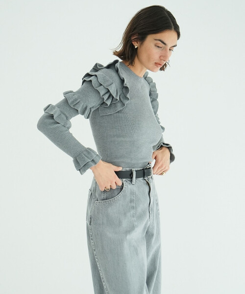 セール】CLANE/クラネ FRILL SLEEVE KNIT TOPS/フリルスリーブニット