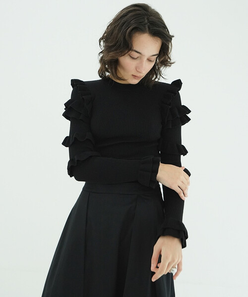 セール】CLANE/クラネ FRILL SLEEVE KNIT TOPS/フリルスリーブニット