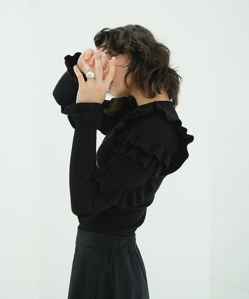 セール】CLANE/クラネ FRILL SLEEVE KNIT TOPS/フリルスリーブニット