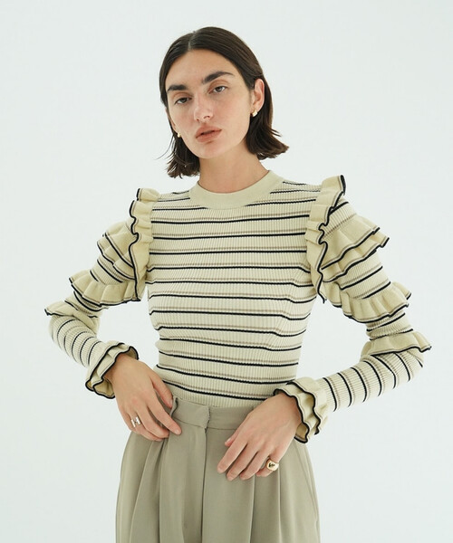 セール】CLANE/クラネ FRILL SLEEVE KNIT TOPS/フリルスリーブニット