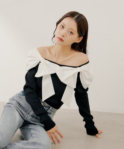 セール】【SALON by Chico】ダブルリボンドッキングニット（ニット