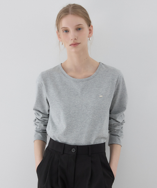 OURHOPE(アワーホープ)の「ロゴシルキーラウンドネックスリーブTシャツ - メランジェグレー(Tシャツ/カットソー・レディース・グレー系・1(S)/2(M))」の1枚目の写真