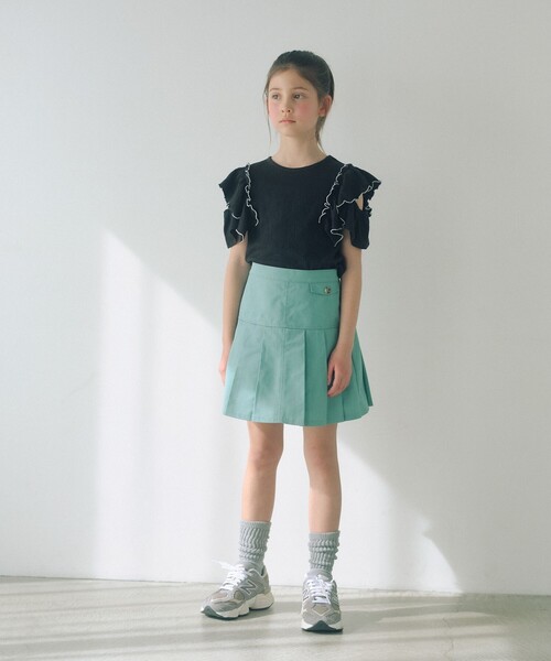 green label relaxing（グリーンレーベルリラクシング）の「ツイルプリーツ キュロット スカート / キッズ  100cm-160cm（スカート・キッズ・ライム/ベージュ/ネイビー・110cm/140cm/150cm/130cm/120cm/160cm/100cm）」の4枚目の写真