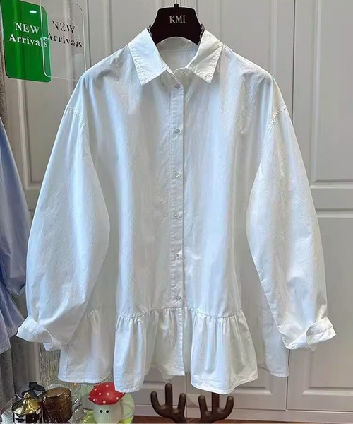 AMAJI（アマジ）の「ペプラムシャツ（シャツ/ブラウス・レディース・ホワイト/ブルー・X-LARGE/LARGE/MEDIUM/SMALL）」の2枚目の写真