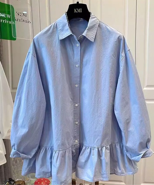 AMAJI（アマジ）の「ペプラムシャツ（シャツ/ブラウス・レディース・ホワイト/ブルー・X-LARGE/LARGE/MEDIUM/SMALL）」の3枚目の写真