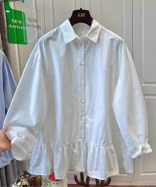 AMAJI（アマジ）の「ペプラムシャツ（シャツ/ブラウス・レディース・ホワイト/ブルー・X-LARGE/LARGE/MEDIUM/SMALL）」の5枚目の写真