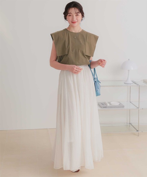 titivate(ティティベイト)の「【サステナブル】スクエアスリーブカットソートップス(Tシャツ/カットソー・レディース・オフホワイト/ブラウン/ライトグリーン/グレイッシュベージュ/ブラック・S/M)」の12枚目の写真