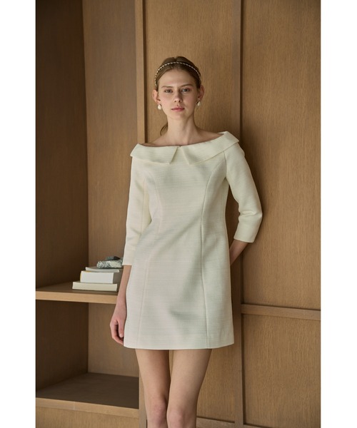 ERADIE(エラディエ)の「Off-Shoulder Collar Mini One Piece オフショルカラーツイードミニOP(ワンピース・レディース・ブラック/サックスブルー/オフホワイト・FREE)」の4枚目の写真