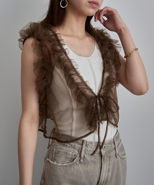 MAISON BREEZE reveur(メゾンブリーズレヴール)の「【MAISON BREEZE reveur】フリルチュールビスチェ trc(キャミソール・レディース・ブラック/アイボリー/ブラウン/チャコールグレー・FREE)」の6枚目の写真