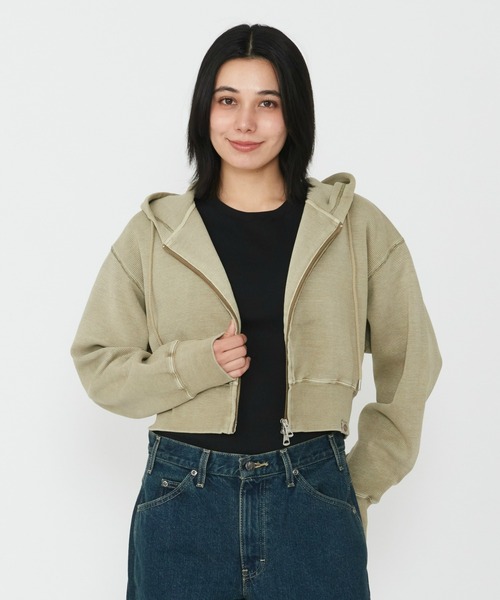 Dickies(ディッキーズ)の「Dickies/ディッキーズ レディース サーマルショートフーディー/ショート丈/ZIPパーカー(パーカー・レディース・ライトブルー/ベージュ・SMALL/MEDIUM)」の1枚目の写真