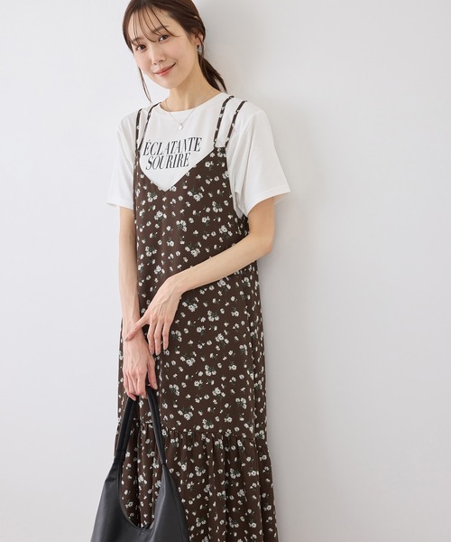 ROPE' PICNIC（ロペピクニック）の「花柄ティアードダブルストラップキャミワンピース（ワンピース・レディース・ブラック系その他/ブラック/ブラウン・FREE）」の3枚目の写真