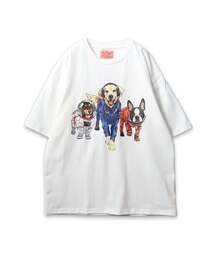 CORISCO（コリスコ）の「【CORISCO】 度詰め天竺アニマル前後プリントTEE ネコ イヌ プリント（Tシャツ/カットソー）」