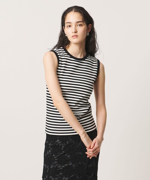 UNITED ARROWS(ユナイテッドアローズ)の「コットン フライス ノースリーブトップス(Tシャツ/カットソー・レディース・その他1/ダークブラウン/ホワイト/ライトピンク・FREE)」の4枚目の写真