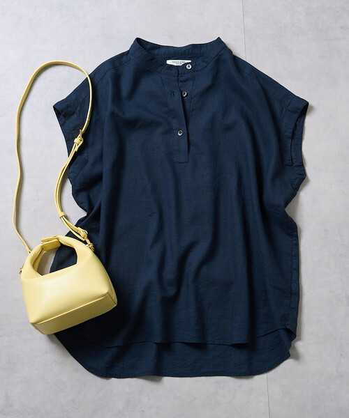 FREAK'S STORE（フリークスストア）の「リネンブレンド スキッパーブラウス＜セットアップ対応＞（シャツ/ブラウス・レディース・その他1/ラベンダー/ネイビー/ナチュラル/レッド/ブラウン・ﾌﾘ-）」の4枚目の写真